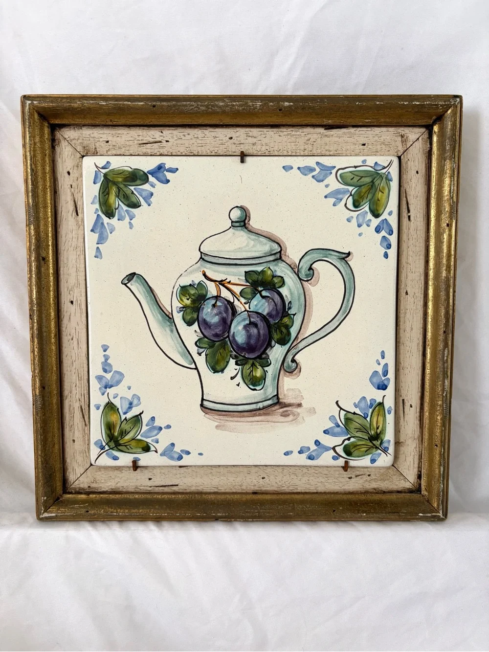 Vintage tea party ceramic tile wood wall hanging art home decor